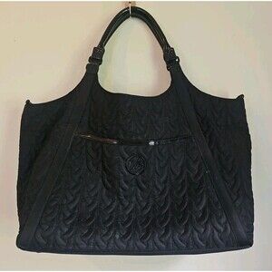 Vera Bradley Black Quilted Tote Bag Large Hard Bottom 24"x14"